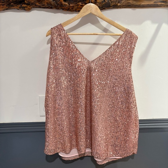 LOFT Plus Pink Sequin Sleeveless Blouse - Picture 1 of 10